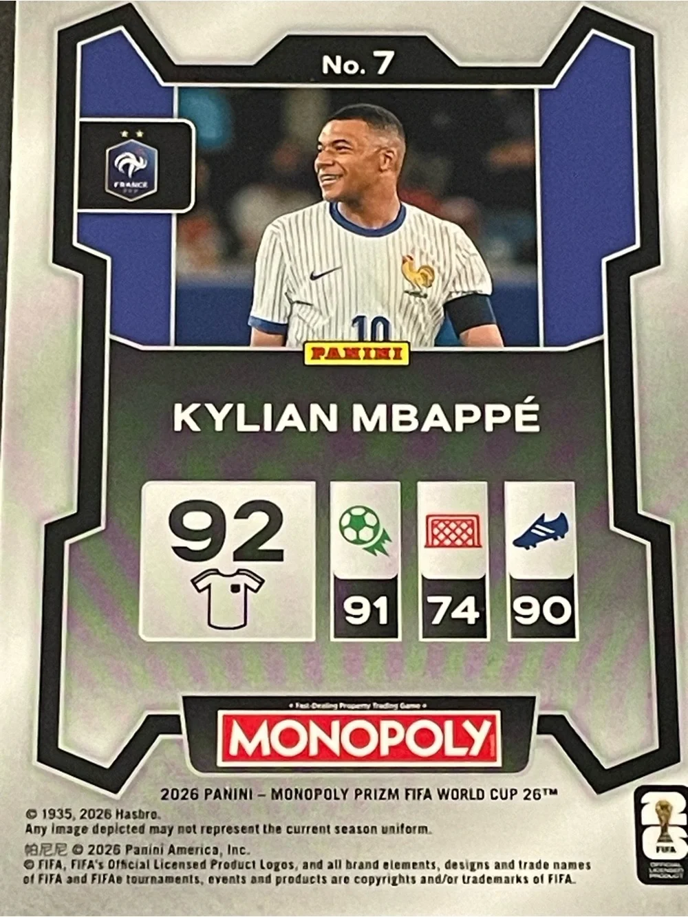 Panini 2026 Prizm Monopoly FIFA World Cup Kylian Mbappé France Base Card #7